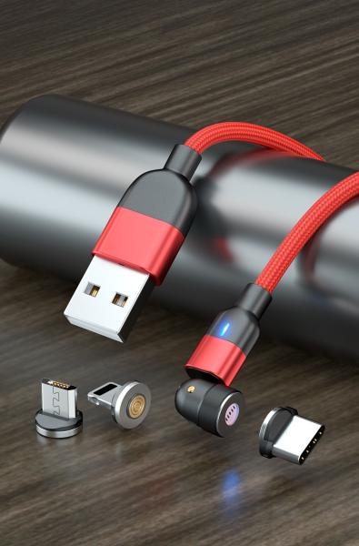 540° rotation USB magnetic cable nylon braided 3 in 1 magnetic cable fast charging 3A type C cable charger