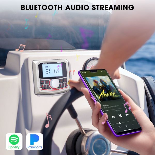 Waterproof Bluetooth Radio Marine Stereo FM AM Digital Media Audio Player+2 Pairs 4 inch Stereo Speakers For ATV UTV Golf Cart Tractor