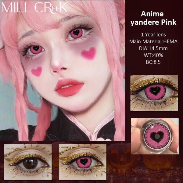Anime Yandere Pink Fluorescent Contact Lenses Yearly Use With HEMA Material