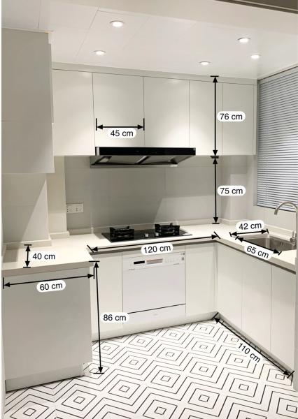 Wood Grain Laminate And White Finish Color Mixed Kitchen Cabinet