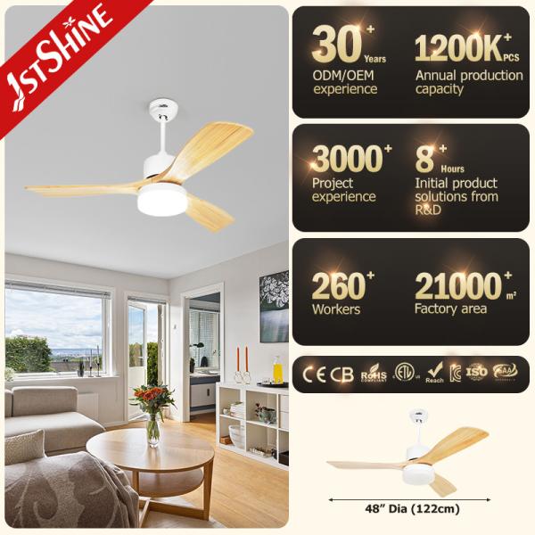 3 cores LED 48 polegadas de madeira sólida Ventilador de teto controle remoto silencioso