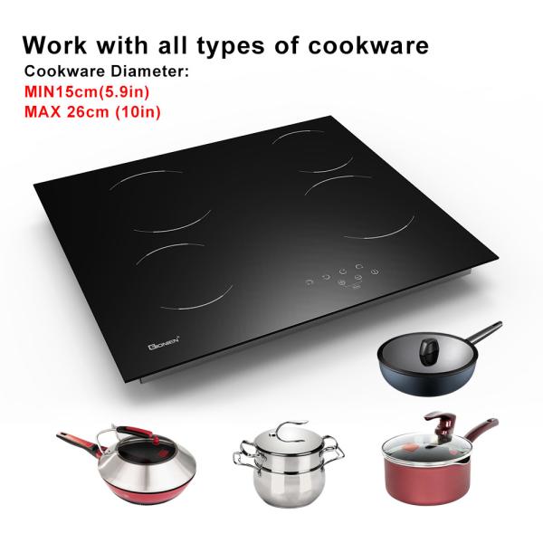 Glass Ceramic Electric Hob Burner 60 Cm Built-In Black Glass Stove With 4 Cooking Zones