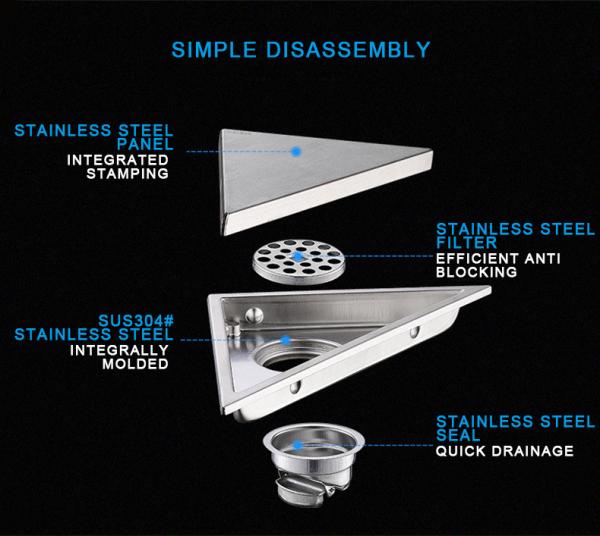 Triangle Type Ss Floor Drain Toilet Accessories For Bathroom Kitchen Drainage System