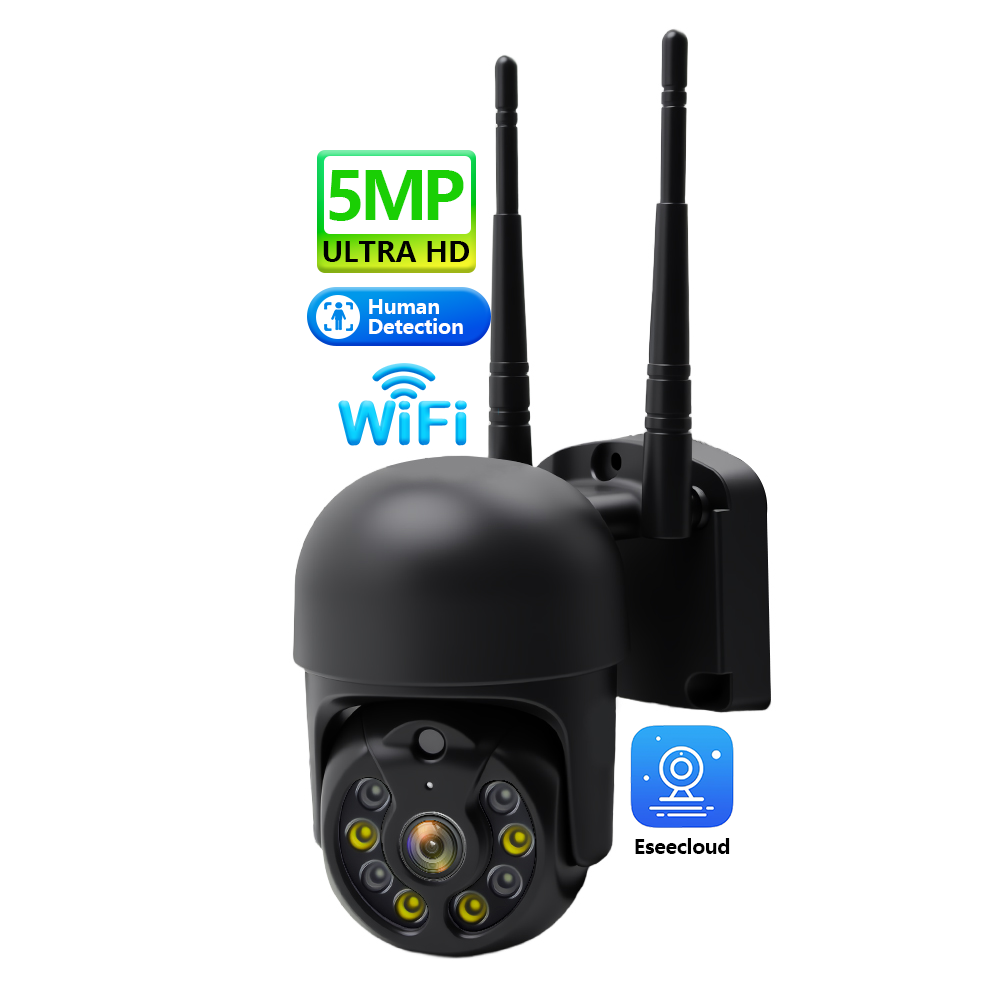 5MP Outdoor WiFi PTZ Security Camera,Human Motion Auto‑Tracking,Full‑Color Night Vision,Two‑Way Talk,IP65 Waterproof Wireless Dome IP Camera