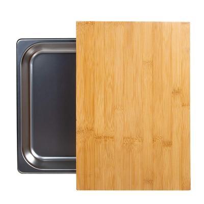 Placa de corte de bambu do grupo da placa de corte da cozinha ajustada com bandeja de aço inoxidável