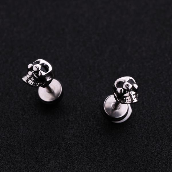 Fashion punk style Halloween skull head stud earrings stainless steel plating men's jewelry earrings