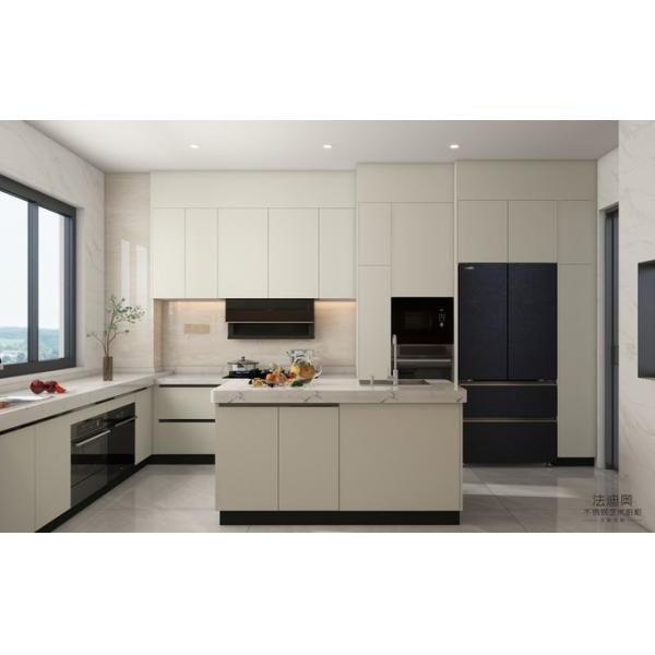 Off-White U-Shaped Stainless Steel Kitchen Cabinet with Island
