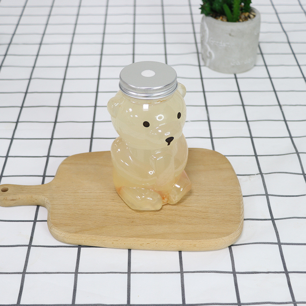 Plastic Juice Milktea Bottle with Cap Reusable Bear Shape