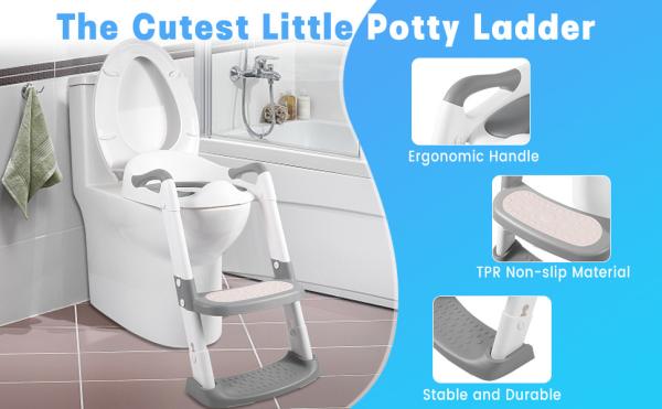 Cinza + Branco 3 em 1 Potty Training Toilette Seat com Step Stool Ladder para 1-6 anos de idade