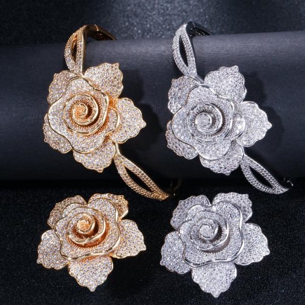 Luxury Rhinestone Flower Bracelet for Women Crystal Bracelet Wedding Bridal Bracelet Gold Silver Color Bracelet  Jewelry