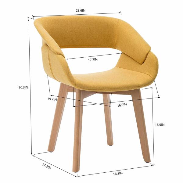 Linen Fabric Restaurant Arm Chair Upholstered Side Seat Club Guest With Solid Wood Legs