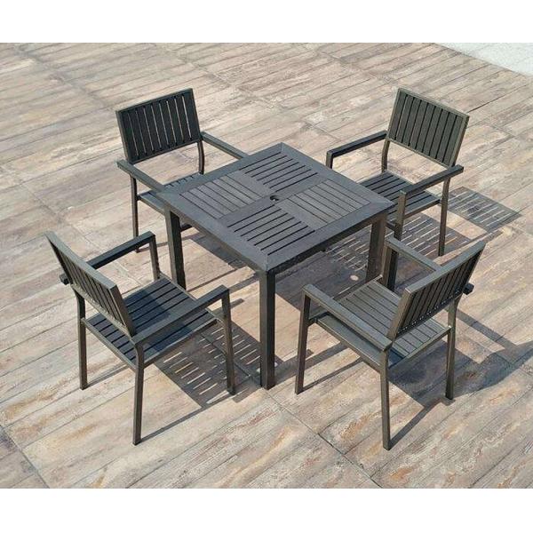 Elegant Outdoor Patio Garden Furniture Dining Sets with Plastic Wood Chairs and Table