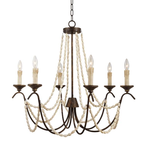 French iron chandelier with Wooden Bead Chains for Dining room Restaurant (WH-CI-08)