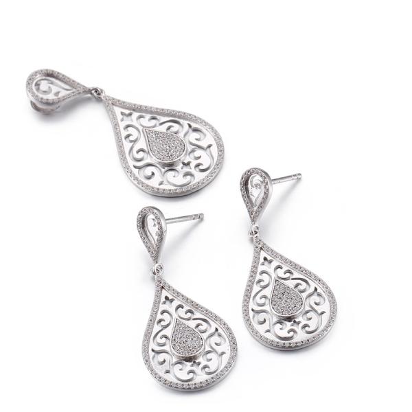 Ожерелье и серьга родия серебряные установили для свадьбы 5.5g