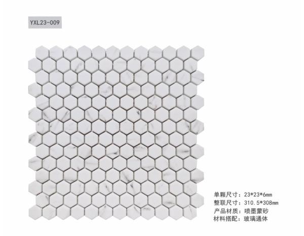 Glass Hexagon Mosaic Tile 305.5x265mm Frosted Matte Surface