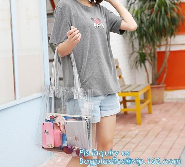 PVC Clear Glitter Chain Shoulder Bag, PVC Shoulder Plastic Beach Bag, clear pvc gift handbags, shoulder beach pvc bags