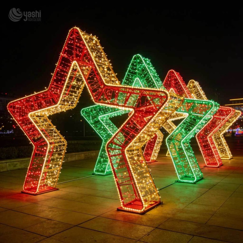 3D Standing Star LED Motif Light, Custom Outdoor 3D Star Light Sculpture for Christmas Light Festival