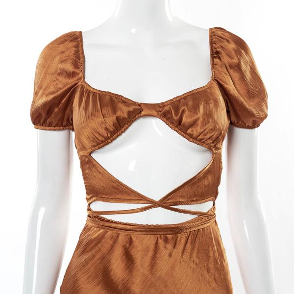 Short Sleeve Strappy Womens Party Maxi Dresses High Waist