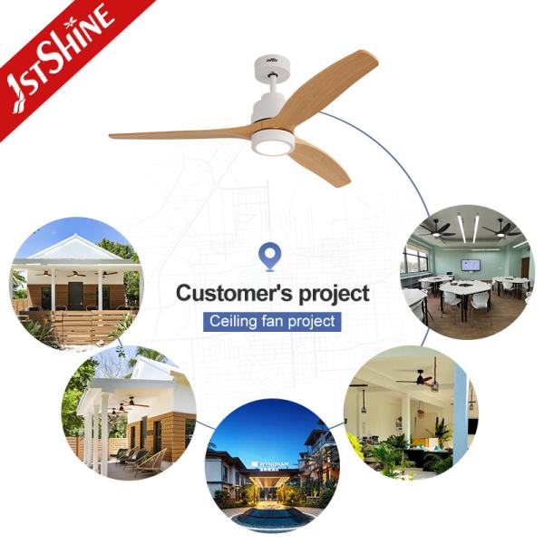 Modern White Wood Grain ABS Blades Ceiling Fan with LED Lighting and DC Power Source