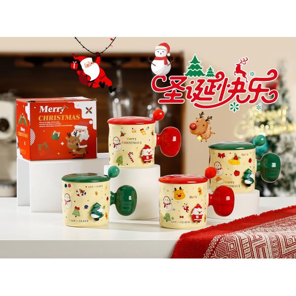 High Beauty 3D Christmas Mug Gift Lid With Spoon Sublimation Custom Design Style Cute