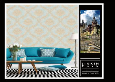 Wet Embossed Vinyl Vintage Damask Wallpaper For Living Room , ISO Approved