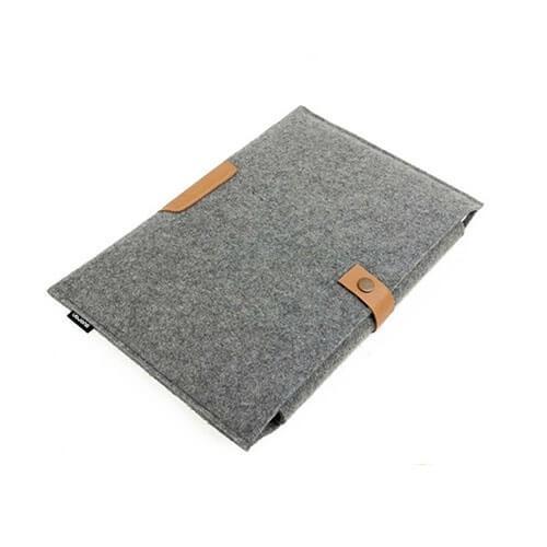 100% Felt Lightweight Padded Laptop Bag / Sleeve Metal Button Closure Grey Color