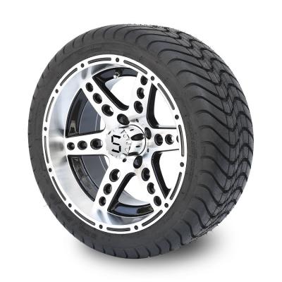 Golf Cart 14'' Machined/Black Aluminum 6 Spokes Rims and 225/30-14 Street Tires Combo