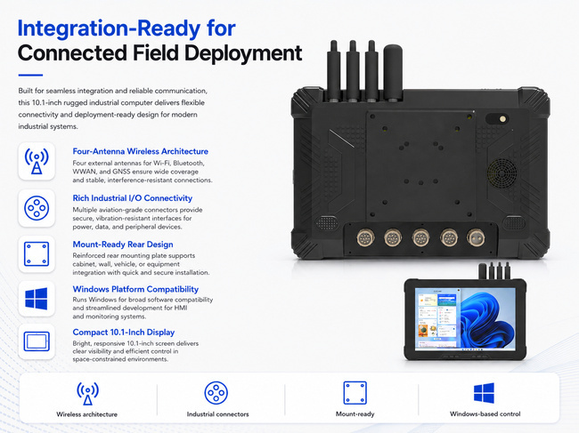 Vehicle-Mount Rugged Tablet 10.1 Inch for Mobile Equipment Monitoring and Machine Control