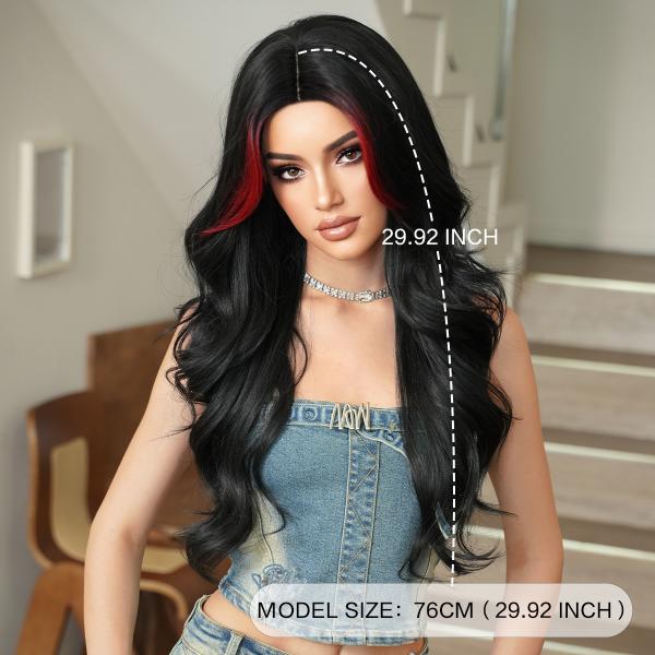 Fashion Long Body Wave Hair Black/Red Synthetic Wigs For Women