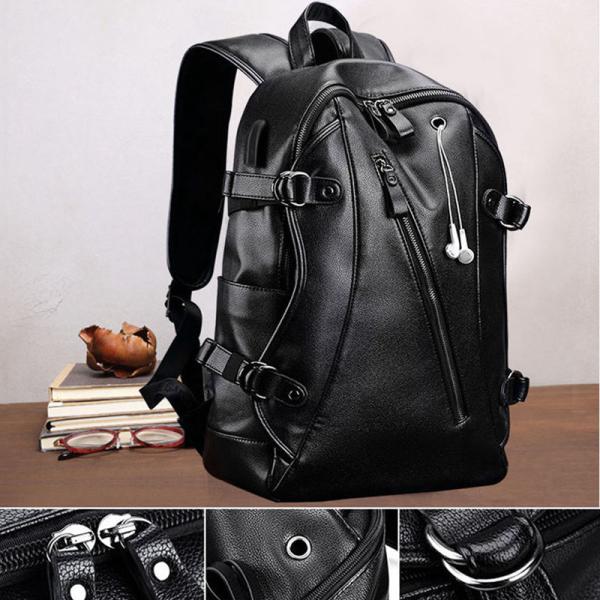 Прочный черный кожаный рюкзак дела случайный водоустойчивый с поручать USB