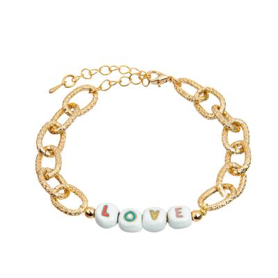 Diy 14k Gold Silver Plated Beaded Letter Bracelet With Lobster End