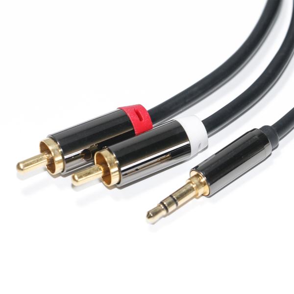 Cable de audio RCA 3.5MM 2-1 Carcasa de metal negro para audio de automóvil 0.53M 1M 2M