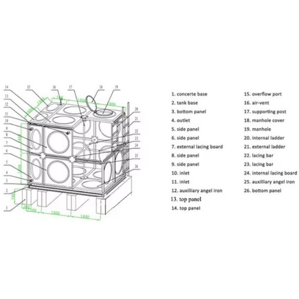 FRP water tank 1000L - 1000000L GRP panel tanks fiber water storage tank for sale 1m3 - 1000m3
