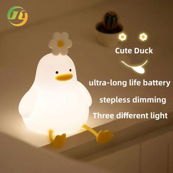 Kawaii Timer Baby Night Light USB Recarregável Lâmpada de Pato Bonito Silicone Dimmable Flower Duck