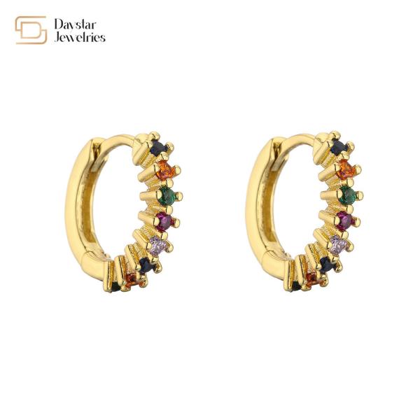 Diamond Zircon Huggie Hoop Earrings , 18k Rhinestone Small Circle Earrings