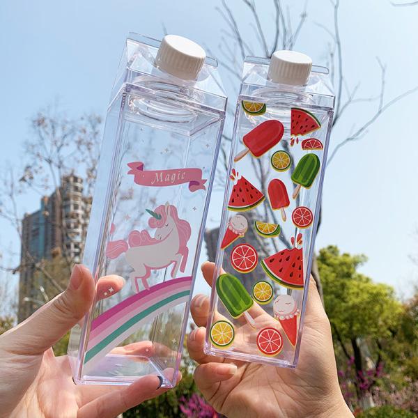 Customized Logo Acceptable 500ml 1000ml Transparent Acrylic Milk Carton Water Bottle