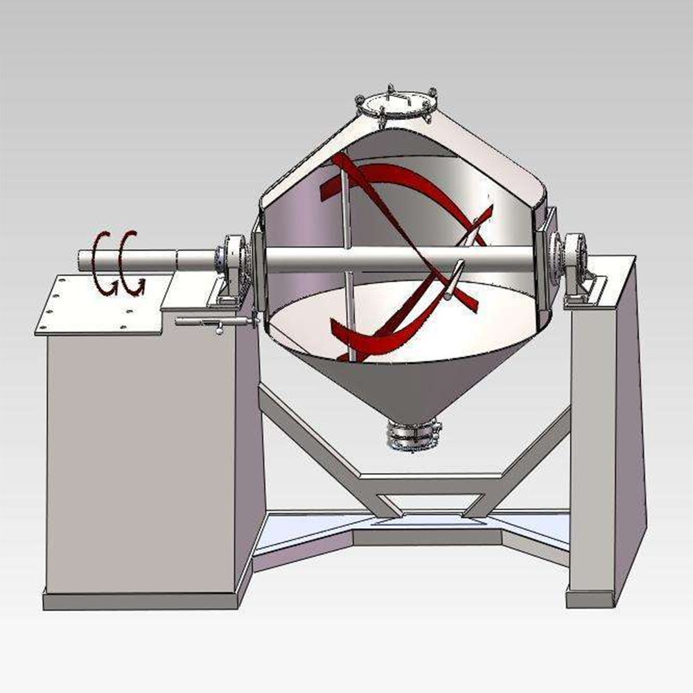 Custom stainless steel dual cone mixer with low-residue conical mixing structure. Simple design for uniform blending of powdered or granular materials in chemical, pharmaceutical, food processing