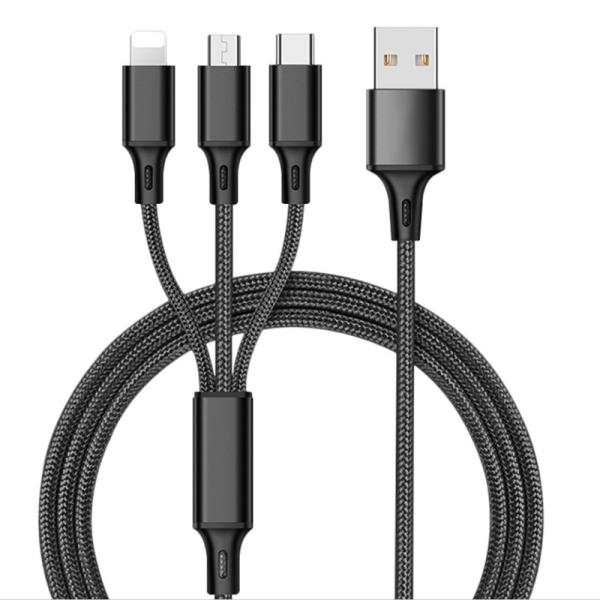 USB  Multi 3 In 1 Braided Charging Cable 4 Head Custom Logo  For Iphone