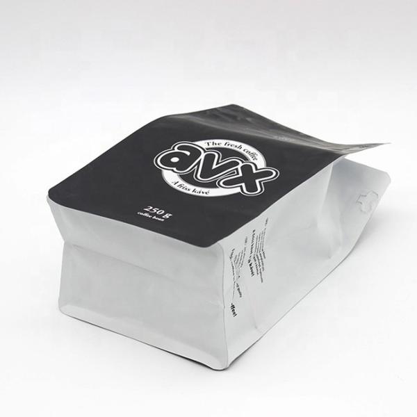 Sacos de café pretos Folha de alumínio personalizada Saco de bolso de fundo plano para embalagem de café Zipper