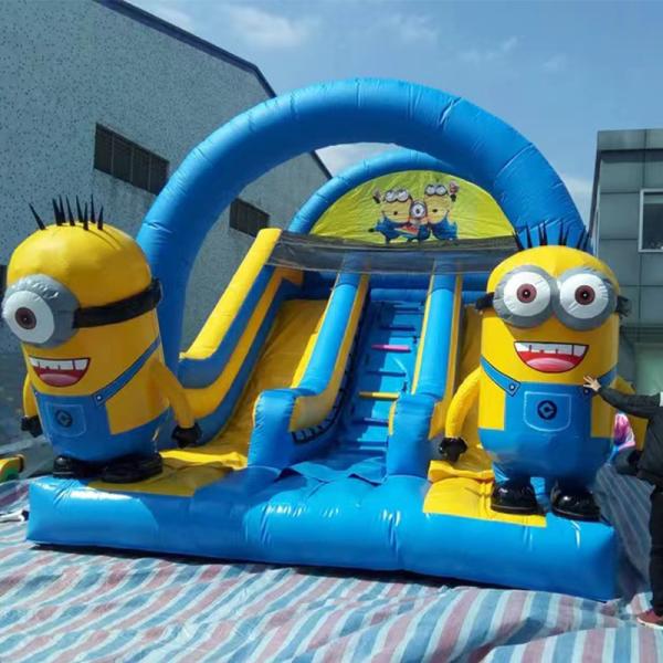 Customized Outdoor Double Lane Min-ions Inflatable Bouncer Slide with Dry-Wet Option