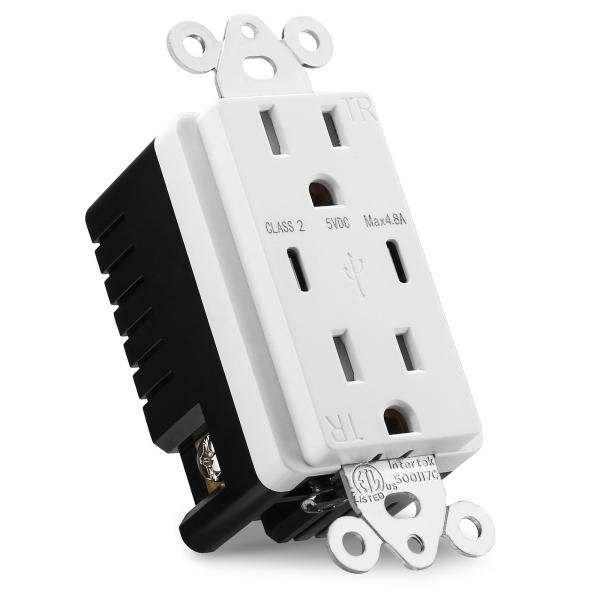 AC125V USB Charger Outlet 60Hz Wall Socket Outlet With Dual Type C