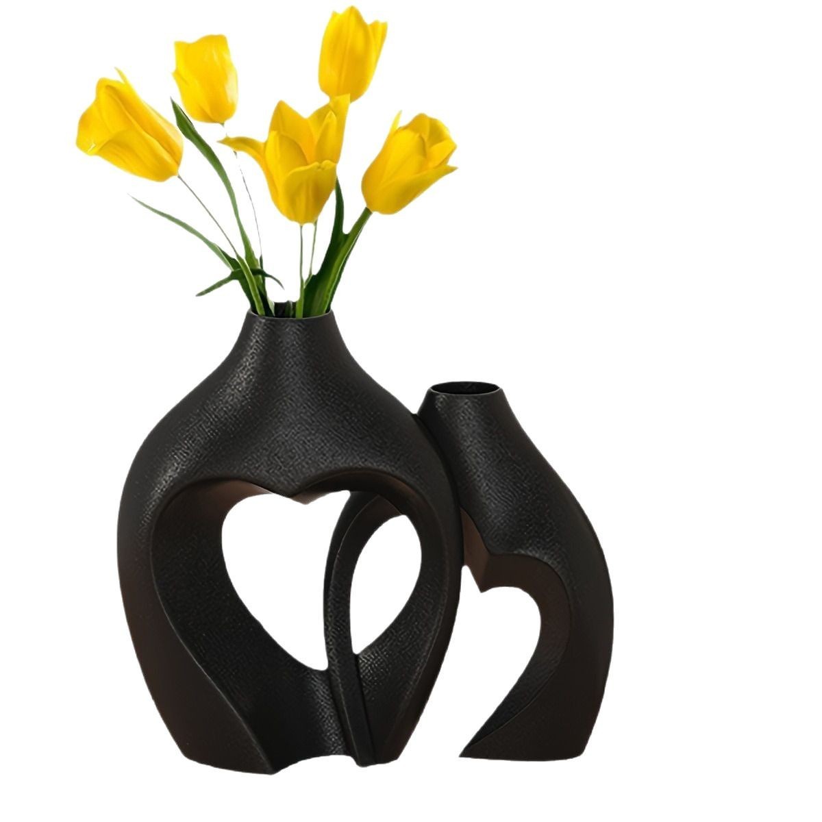 Romantic Couple Vase in Matte Black Finish