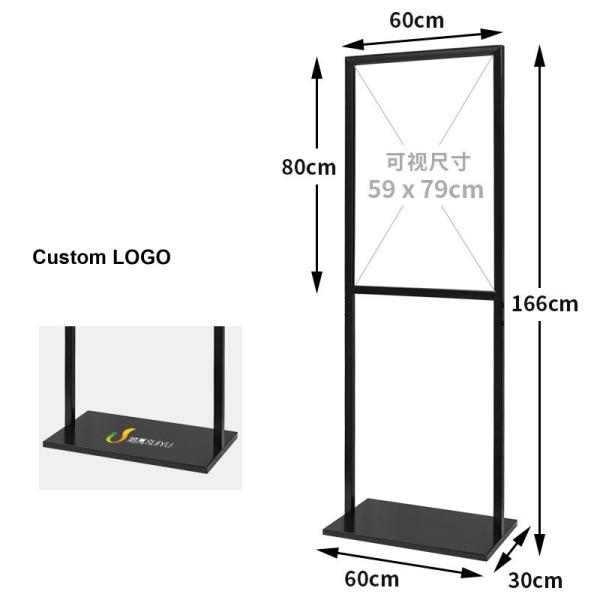 Two Poles Poster Stand Display White 60x80cm Floor Standing Sign Holder Billboard