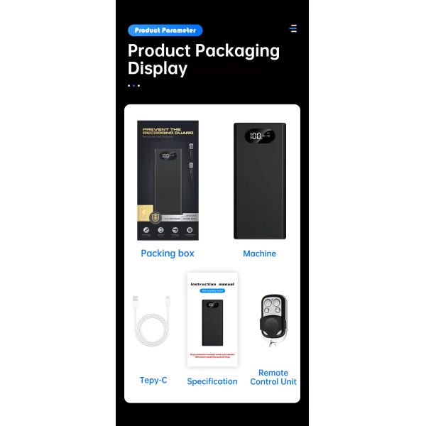 Portable Power Bank Voice Audio Recording Shield Preventing Sounding Recording