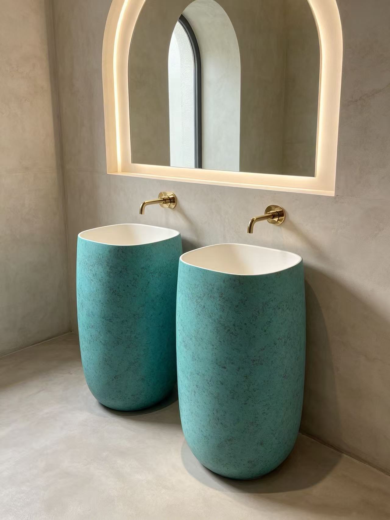 Speckled Grain Shallow Contemporary Pedestal Sink Turquoise