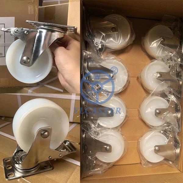 Tipo de nylon contínuo giro da placa de 4 rodízios de aço inoxidável brancos da polegada