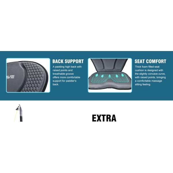 Small Bag Included Black Thicker Style Kayak Seat for Fishing Boat 20.2*18.6x2.9inches