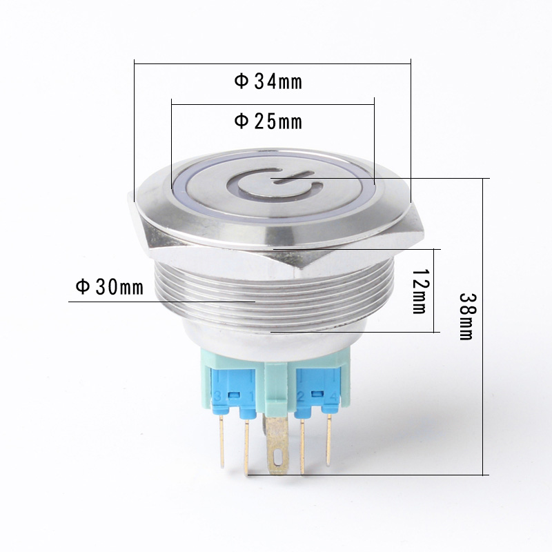 30mm Stainless Steel 6-Pin Waterproof Momentary Illuminated Push Button Switch 220V IP65 250V Max. Electronic 1NO1NC
