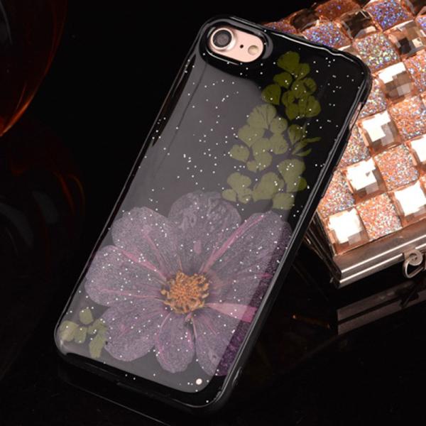 Soft TPU Black Colorful Real Flowers Specimen Cell Phone Case Back Cover for iPhone7 7 plus 6s plus