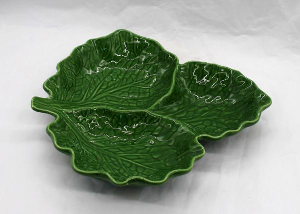 Green Ceramic Cabbage Leaf Plates 3 Part Dolomite Dinner Serving Platter